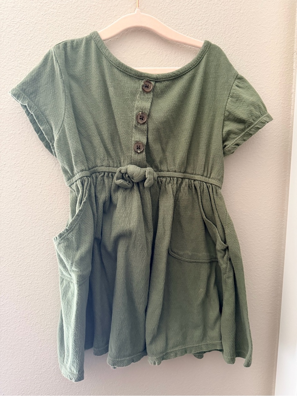 Old Navy Olive Green Button-Back Tie-Waist Cotton Dress